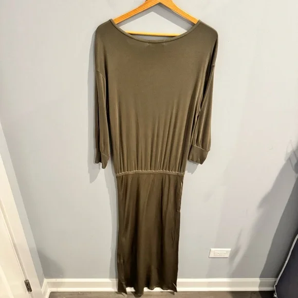 Michael Stars Nadia Mixed Fabric Satin Midi Dress in Olive Green, Size S - Picture 10 of 12